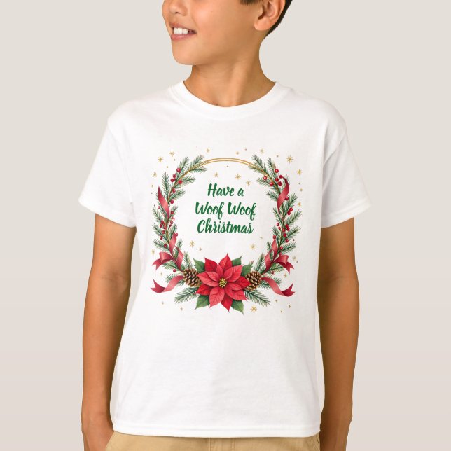 Camiseta Woof Woof Christmas Shirt - Customizable Text  (Frente)