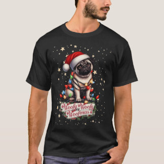 Camiseta Woofy Woofmas - Cachorro Pug Envolto em Luz de Nat