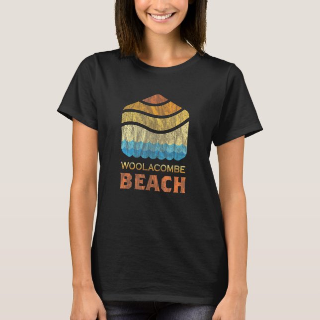 Camiseta Woolacombe Beach - Devon - Retro Waves Beach Graph (Frente)