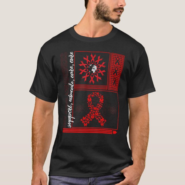 Camiseta Word HIV AIDS Day Support Educate Care Cure Red Aw (Frente)