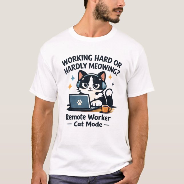 Camiseta Work From Home Cat Funny Laptop Cartoon (Frente)