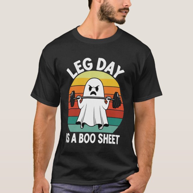 Camiseta Workout Ghost Leg Day Boo Sheet Halloween Gym Humo (Frente)