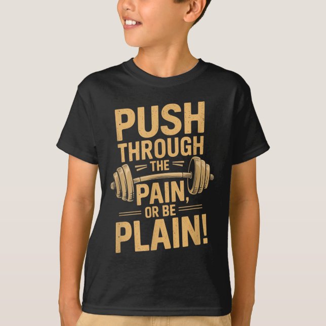 Camiseta Workout Motivation Quote - Puhrough The Pain  (Frente)