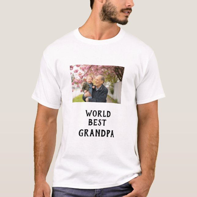 Camiseta World best Grandpa photo name father's day grandpa (Frente)