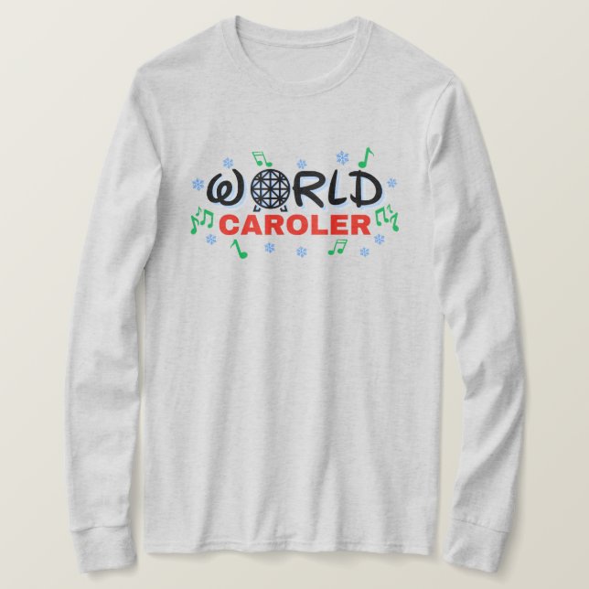 Camiseta World Caroler com Notas de Música Verde e Neve Azu (Frente do Design)