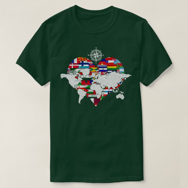 Camiseta World Flags Heart International Traveling (Frente do Design)
