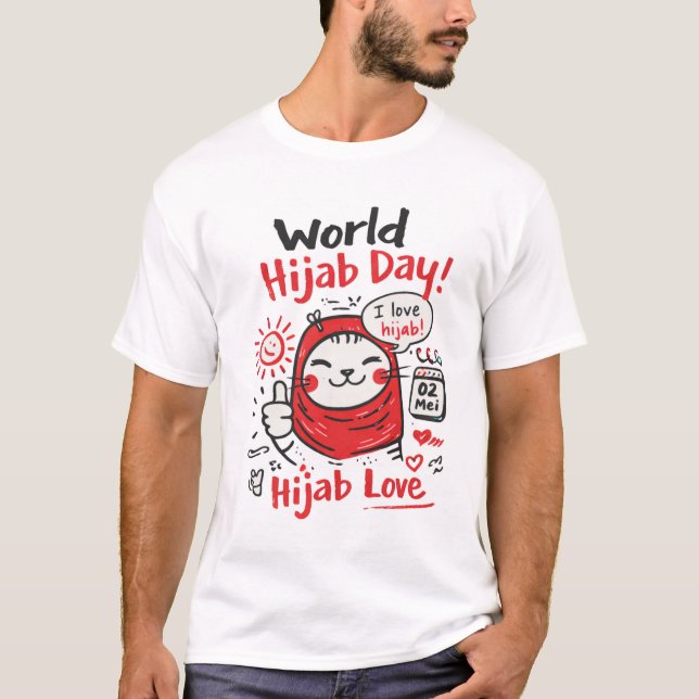 Camiseta World Hijab Day Cat Doodle – Hijab Love Illustrati (Frente)