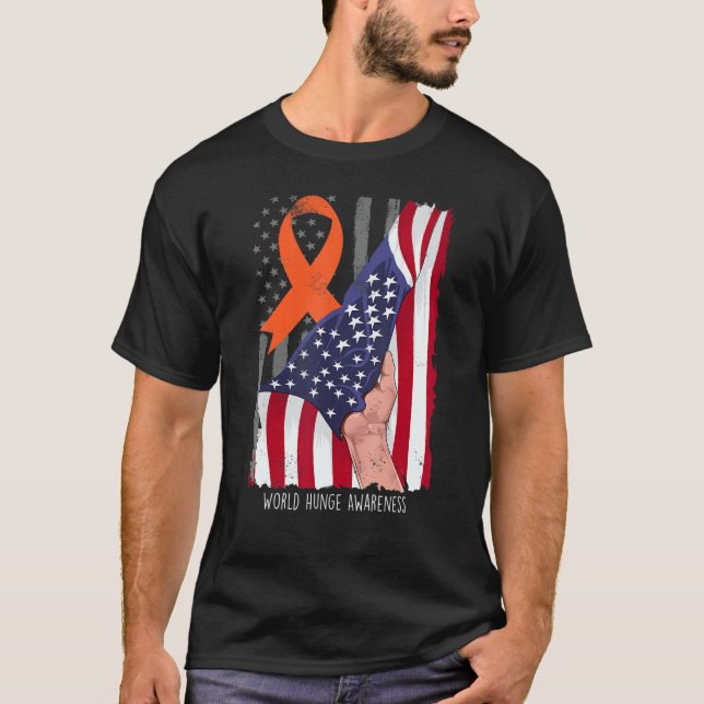 Camiseta World Hunge Shirt Awareness American Flag Orange R (Frente)