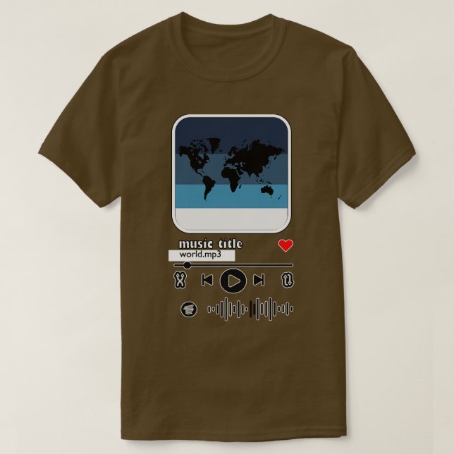 Camiseta world map musical em player (Frente do Design)
