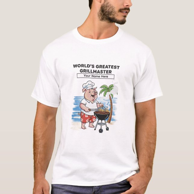 Camiseta World's Greatest Grillmaster Personalized Cartoon  (Frente)