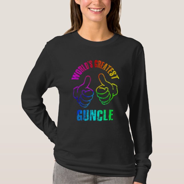 Camiseta World's Greatest Guncle Rainbow Colors DISTRESSED (Frente)