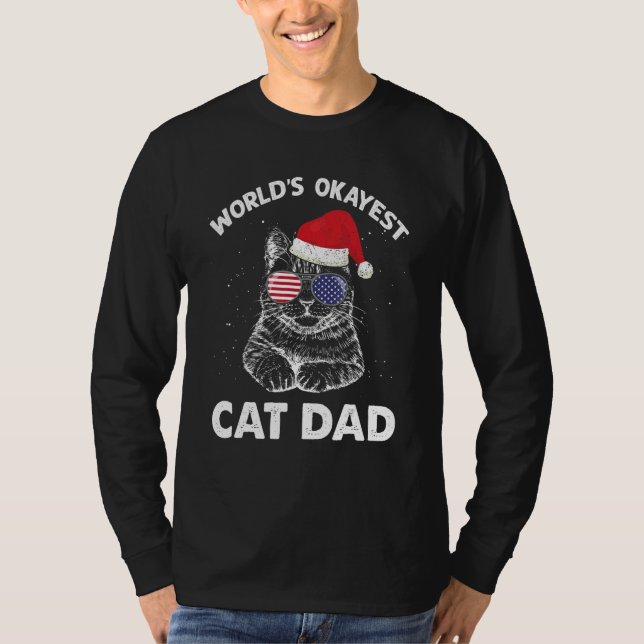 Camiseta World's Okayest Cat Dad Daddy Father USA Flag Glas (Frente)