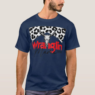 Camiseta Wranging Mama Bull Skull Leopard Western Mães