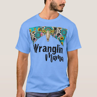 Camiseta Wranglin Mama Boho Sunflower Turquoise Bull Caveir