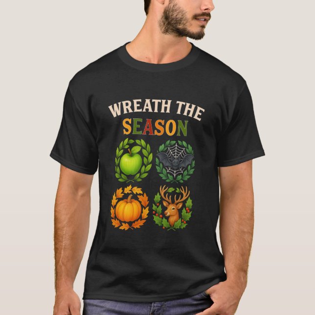 Camiseta Wreath The Season BER Months Fall Halloween Christ (Frente)