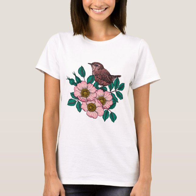 Camiseta Wren em um rosa de cachorro (Frente)