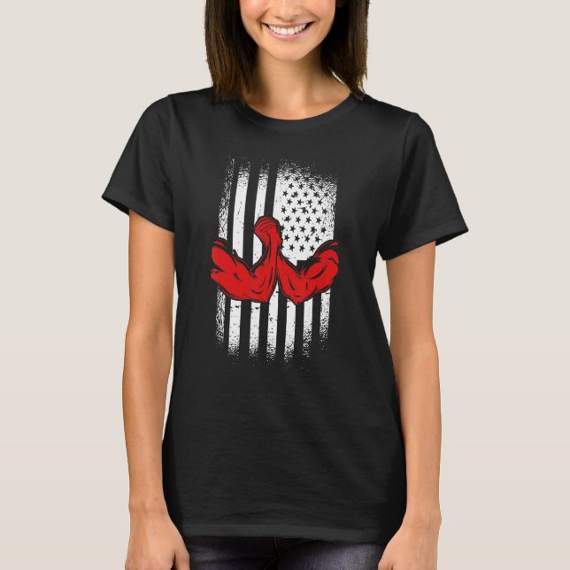 Camiseta Wrestler Arm Luta Americana Flag Armwrestl (Frente)
