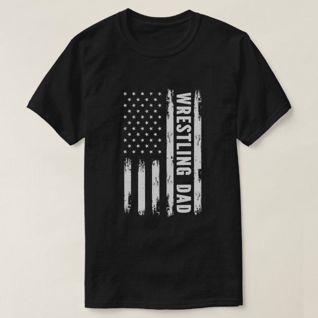 Camiseta Wrestling Dad American Flag Wrestlers Grunge Retro (Frente do Design)