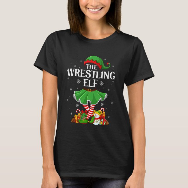 Camiseta Wrestling Elf Christmas Family Elf Squad Xmas Girl (Frente)
