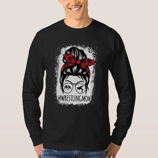 Camiseta Wrestling Mom Mother's Day Messy Bun Hair Glasses  (Frente)