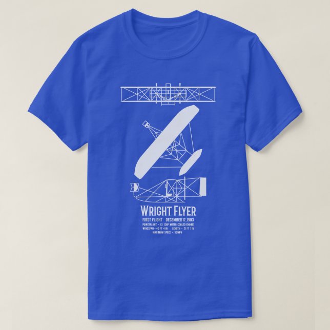Camiseta Wright Brothers Flyer First Plane Infographics Dia (Frente do Design)