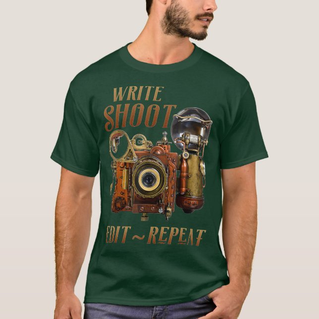 Camiseta Write Shoot Edit Repeat Steampunk Flash (Frente)