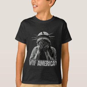 Camiseta Wtf América Chorando Estátua Da Liberdade, Poli Ve