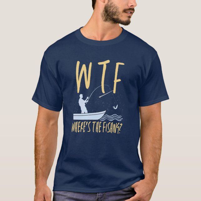 Camiseta WTF Onde está a aposentadoria de peixes engraçados (Frente)