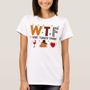 Camiseta WTF Wine Turkey Family Xadrez Shirt Engraçado Graç
