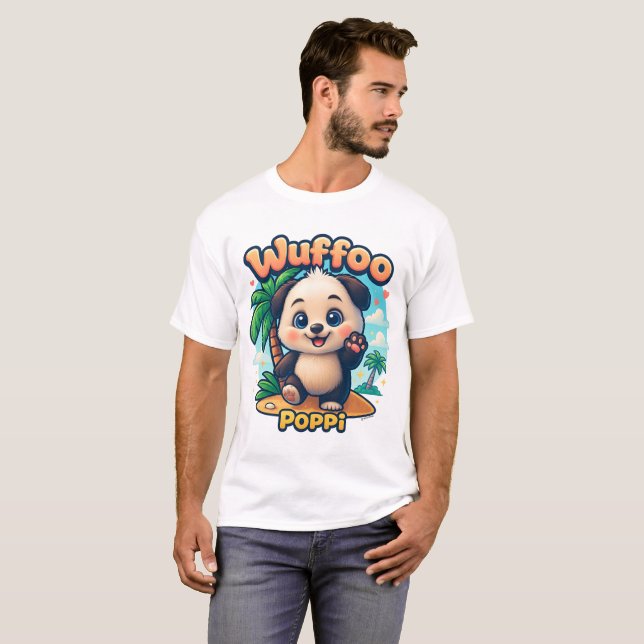 Camiseta Wuffoo Poppi Cute Kawaii Puppy Tropical Island (Frente Completa)