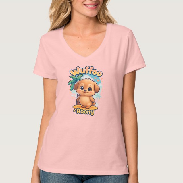 Camiseta Wuffoo Roony Cute Kawaii Puppy Tropical Island (Frente)