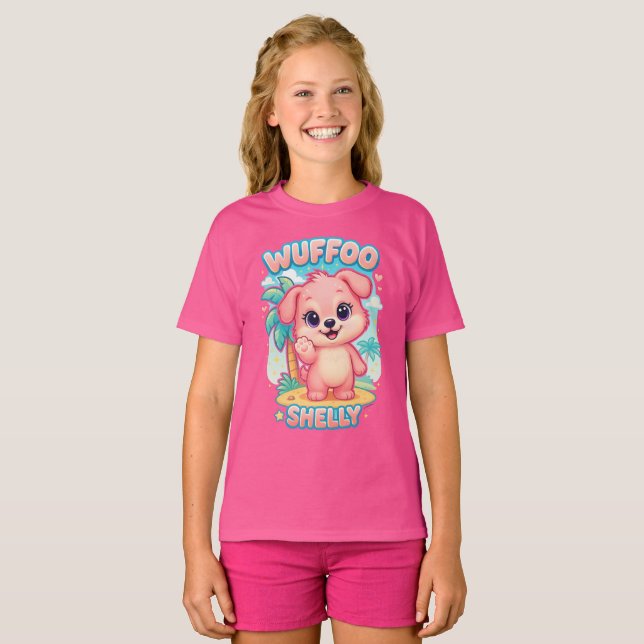 Camiseta Wuffoo Shelly Kawaii Puppy Tropical Island (Frente Completa)