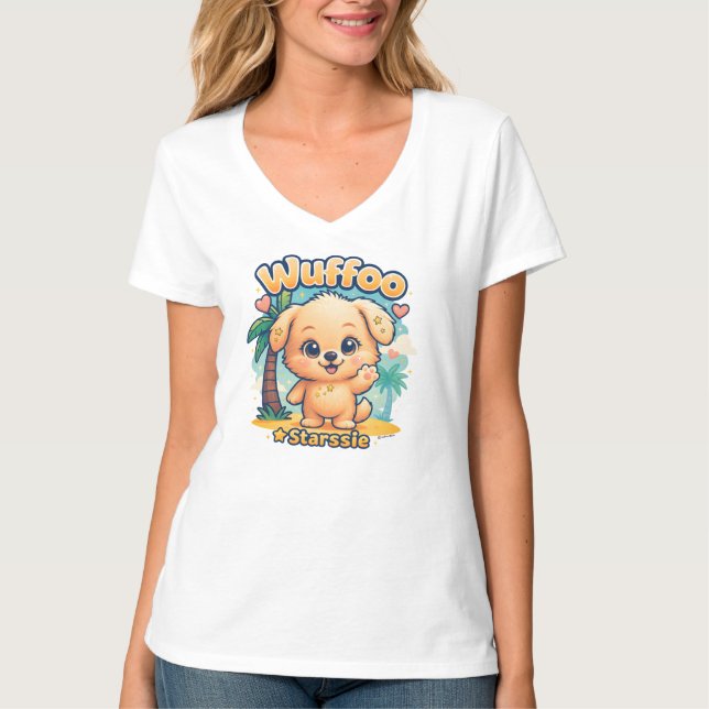 Camiseta Wuffoo Starssie Kawaii Puppy Tropical Island (Frente)