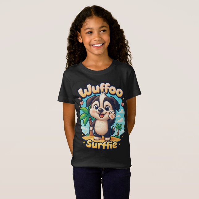 Camiseta Wuffoo Surffie Cute Kawaii Puppy Tropical Island  (Frente Completa)