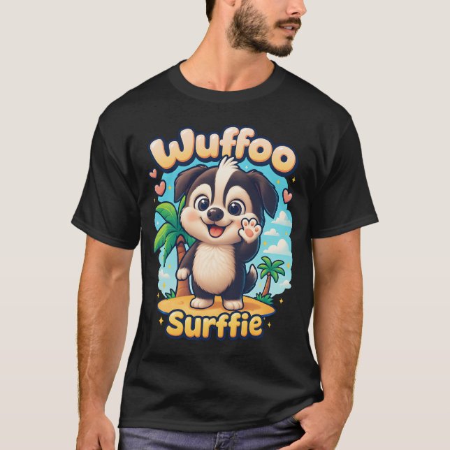 Camiseta Wuffoo Surffie Cute Kawaii Puppy Tropical Island (Frente)
