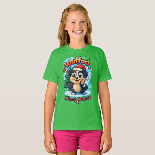 Camiseta Wuffoo Surffie Merry X-mas Kawaii 3D Holiday (Frente Completa)