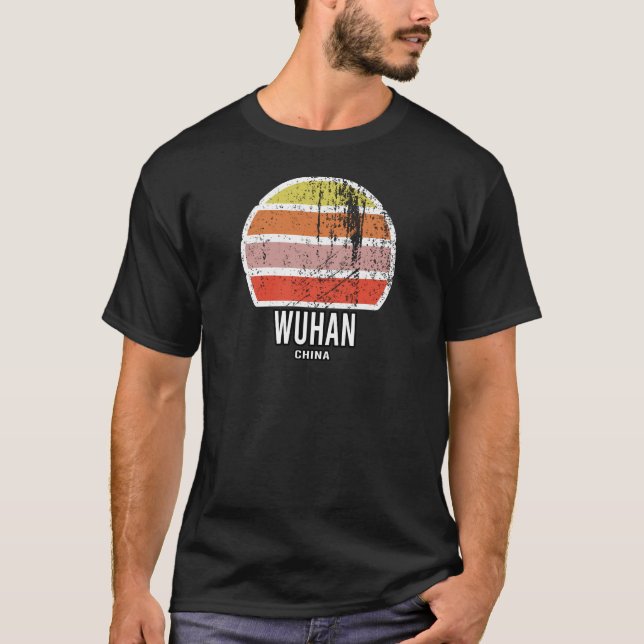 Camiseta Wuhan China Abstrato Vintage Sunset Souvenir (Frente)