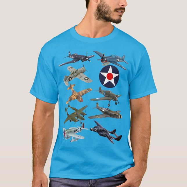 Camiseta WW2 American Fighters F4U Corsair P-51 Mustang P-4 (Frente)