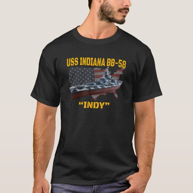 Camiseta WW2 American Warship USA Indiana BB 58 Battleship (Frente)