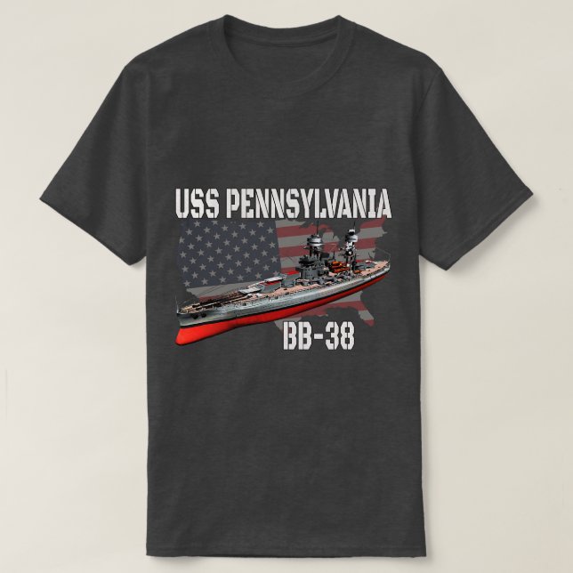 Camiseta WW2 Battleship USS Pennsylvania BB38 Warship Veter (Frente do Design)