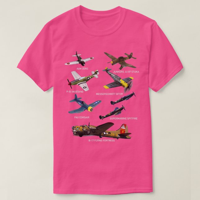 Camiseta WW2 Planes Warbird P51 Mustang Spitfire Messersch (Frente do Design)
