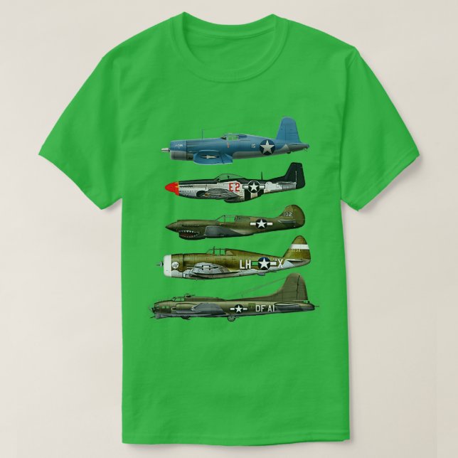 Camiseta WW2 Warplane B17 P51 Mustang F4U Corsair P40 Warha (Frente do Design)