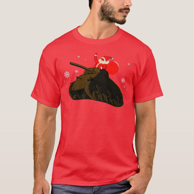 Camiseta WWII M4 Sherman tank and Santa Claus Retro (Frente)