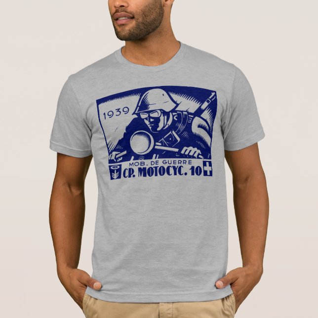 Camiseta WWII Suíço Motocicleta Empresa, azul (Frente)