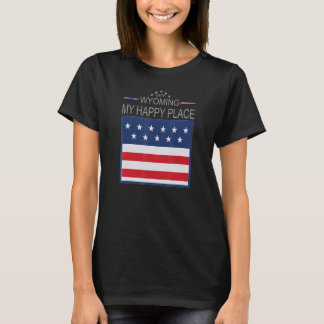 Camiseta WY Wyoming Meu Lugar Feliz Mapa de Bandeira dos E
