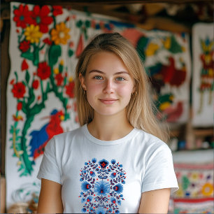 Camiseta Wycinanki Lowicz - Abertura a Azul e Vermelho