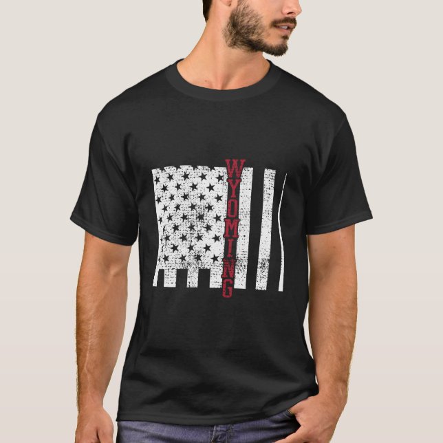 Camiseta Wyoming, Bandeira Dos Eua, 4 De Julho, Vinta Ameri (Frente)