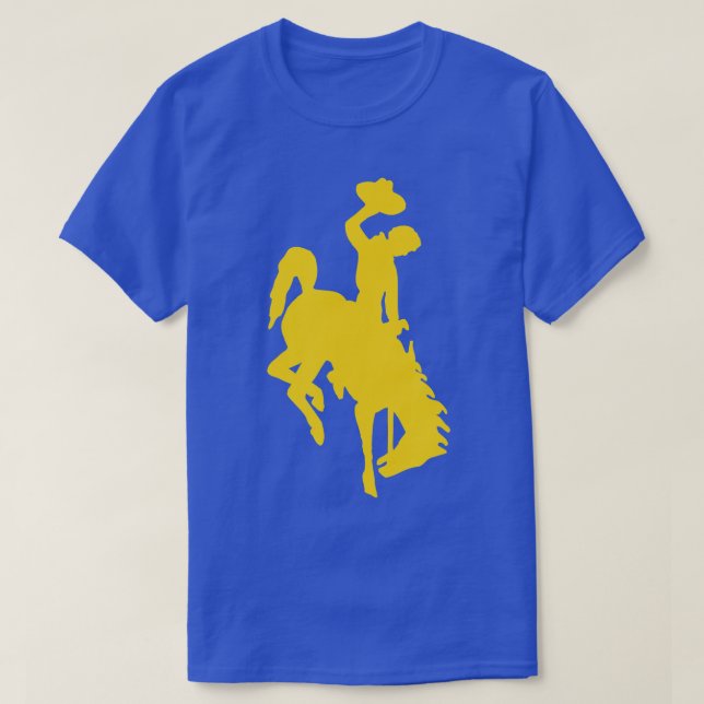 Camiseta Wyoming Cowboy Andando um cavalo de caça (Frente do Design)