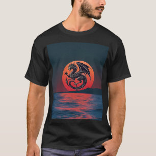 Camiseta Wyvern Voando Sobre o Oceano do Pôr do Sol