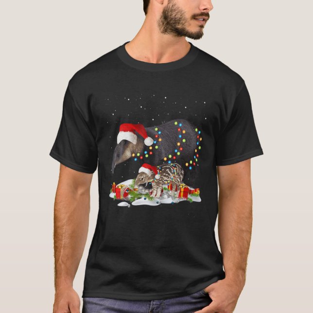 Camiseta X Mas Tapir Luzes de Natal Engraçadas Animais Selv (Frente)